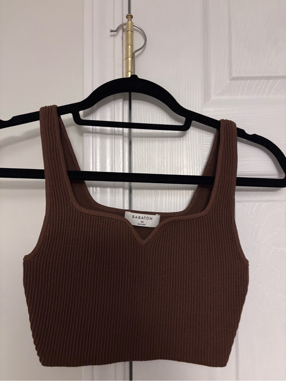 Babaton Brown Ribbed Square-Neck Crop Tank
